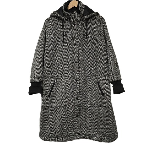 Woman Within Plus Size 1X Black & White Herringbone Hooded Coat Wool‎ Blend - Picture 1 of 12